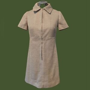 60s 70s‎ Vintage women's mod Dress Retro Short Sleeve Shift Dress brown tan